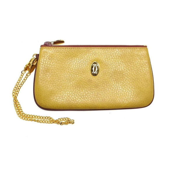 VTG Must de Cartier Leather Coin Pouch Clutch Wallet Wristlet Mustard Yellow - Picture 2 of 14